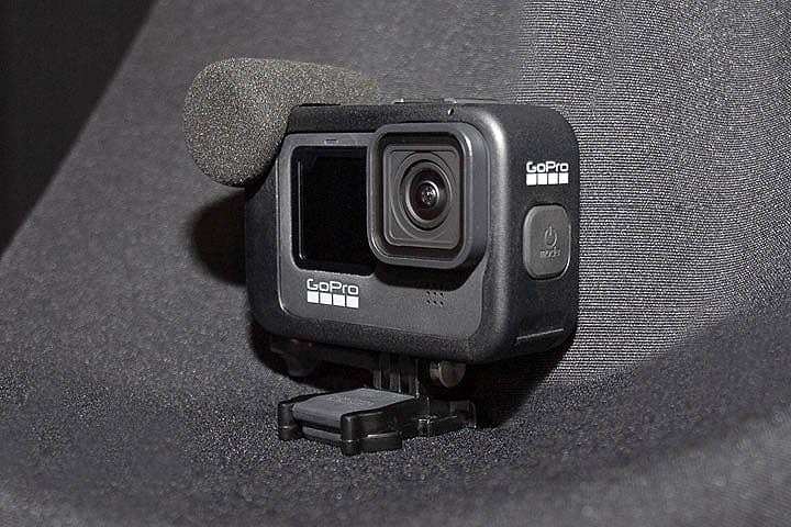 GoPro HERO9. Live View Front Display/Rear Touchscreen, Live Streaming, and a Built-in Directional Mic with Wind Suppression.