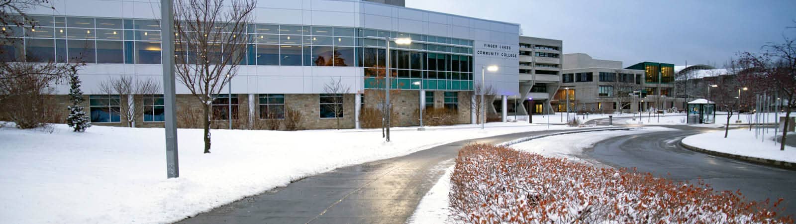 FLCC Main Building at the Canandaigua Campus after a winter snowfall